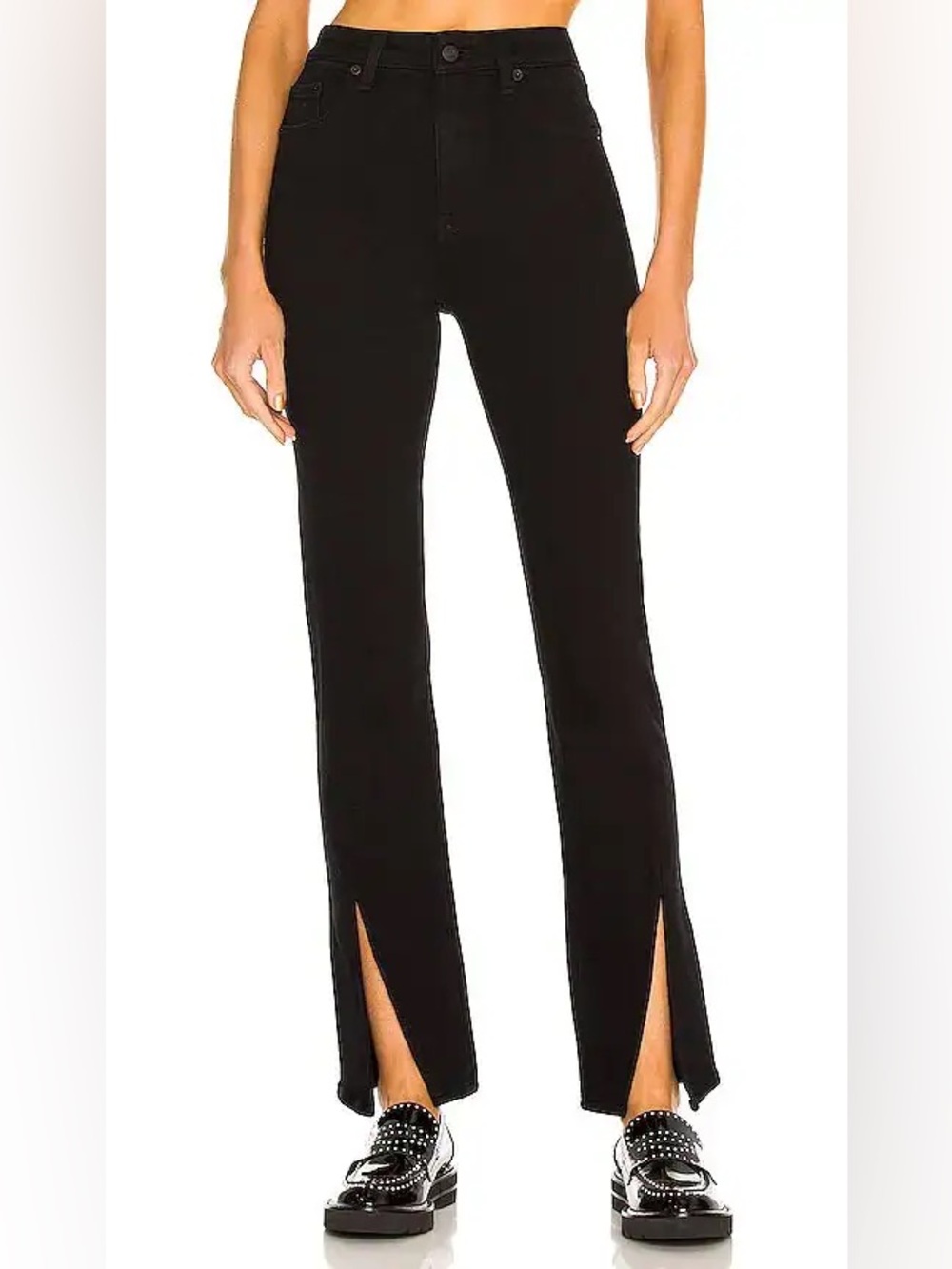Pistola Teagan High Rise Vented Straight Leg Jeans in Dark Vinyl Black Size 29